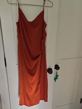Lulu's Rust Orange Draped Slip Midi Dress NWT